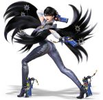  1girl 3d ;d absurdres alternate_hair_length alternate_hairstyle bayonetta bayonetta_(character) bayonetta_2 black_hair detached_sleeves dual_wielding earrings from_behind full_body glasses gun handgun high_heels highres holding jewelry love_is_blue_(bayonetta) official_art one_eye_closed open_mouth short_hair smile solo super_smash_bros. super_smash_bros_ultimate transparent_background weapon 
