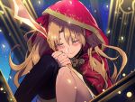  1girl blonde_hair blush closed_eyes crying dashi_(minzoku_gb) ereshkigal_(fate/grand_order) fate/grand_order fate_(series) hhigh hood long_hair skull smile solo tohsaka_rin 