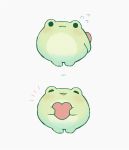  ._. 2koma artist_name ayu_(mog) behind_back blush closed_mouth comic frog heart holding holding_heart no_humans open_mouth original simple_background smile standing white_background 