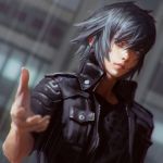  1boy blue_eyes blurry blurry_background final_fantasy final_fantasy_xv grey_hair highres ilya_kuvshinov looking_at_viewer male_focus noctis_lucis_caelum outstretched_hand rain reaching reaching_out sidelocks solo upper_body vest 