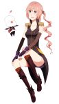  1girl alternate_costume bad_id bad_pixiv_id breasts cleavage final_fantasy final_fantasy_xiii final_fantasy_xiii-2 gloves karudoll long_hair moogle open_mouth pink_hair serah_farron side_ponytail smile solo 