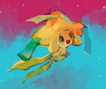  :d floating glitchedpuppet green_eyes happi japanese_clothes jirachi looking_away night night_sky no_humans open_mouth pokemon pokemon_(creature) pokemon_(game) pokemon_rse sky smile solo star_(sky) yellow_skin 