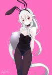  :o afilia_(kiyomin) ahegao albino animal_ears artist_name bare_arms bare_shoulders black_choker black_hairband black_legwear black_leotard blush breasts bunny_girl bunnysuit choker cowboy_shot detached_collar eyebrows_visible_through_hair fake_animal_ears hairband head_tilt highres holding holding_tray kiyomin leotard long_hair open_mouth original pantyhose pink_background pink_eyes rabbit_ears sidelocks sign simple_background small_breasts standing thigh_gap tray tsurime very_long_hair white_hair wrist_cuffs 