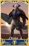  1boy armor beach black_cloak card_(medium) card_parody clothes_writing clouds eiri_(eirri) fate/grand_order fate_(series) glowing glowing_eyes holding holding_surfboard horns king_hassan_(fate/grand_order) male_swimwear ocean outdoors sand servant_card_(fate/grand_order) skull sky solo spikes standing star sunset surfboard swim_trunks swimwear water 