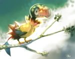  archen beak bird claws creature fangs full_body glitchedpuppet leaf looking_away no_humans pokemon pokemon_(creature) pokemon_(game) pokemon_bw signature solo standing tree_branch 