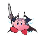  artist_name blue_eyes blue_fire blush_stickers brown_cape cosplay eiri_(eirri) fate/grand_order fate_(series) fire full_body holding holding_sword holding_weapon horns king_hassan_(fate/grand_order) king_hassan_(fate/grand_order)_(cosplay) kirby kirby_(series) lowres signature simple_background solo sword v-shaped_eyebrows weapon white_background 