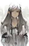  1girl bangs bored closed_mouth earphones eyebrows_visible_through_hair grey_eyes grey_hair hands_in_pockets hood hoodie looking_at_viewer original pointy_ears rayvon solo upper_body 