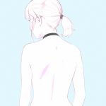  1girl back black_choker blue_background choker commentary_request facing_away from_behind ilya_kuvshinov nude original ponytail short_hair simple_background solo upper_body 