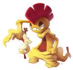  &gt;:( angry creature glitchedpuppet holding mohawk no_humans orange_skin pants pokemon pokemon_(creature) pokemon_(game) pokemon_bw scared scrafty scraggy simple_background sweatdrop tail teeth upside-down white_background 