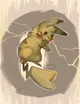  &gt;:d black_eyes blush_stickers creature electricity full_body furrowed_eyebrows glitchedpuppet grey_background hairy_pikachu jumping looking_down no_humans open_mouth pikachu pokemon pokemon_(creature) pokemon_(game) pokemon_rgby signature smile solo 
