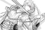  1boy artist_request falchion_(fire_emblem) fire_emblem fire_emblem:_kakusei fire_emblem_heroes krom looking_at_viewer male_focus male_my_unit_(fire_emblem:_kakusei) mamkute monochrome my_unit_(fire_emblem:_kakusei) smile solo 