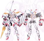  commentary_request darling_in_the_franxx full_body highres horn humanoid_robot lance mecha no_humans polearm standing strelizia sukekiyo56 weapon white_background yellow_eyes zoom_layer 