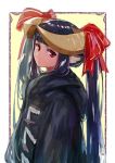  1girl animal_ears bangs black_hair blunt_bangs closed_mouth commentary_request from_side head_tilt horned_girl_(jaco) horns jaco long_hair long_sleeves looking_at_viewer original red_eyes solo twintails twintails_day upper_body 