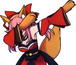  1girl animal_ears armpits breasts choker cleavage dab_(dance) detached_sleeves fate/grand_order fate_(series) fox_ears fox_girl fox_tail japanese_clothes kimono large_breasts long_hair paws pink_hair red_kimono red_ribbon ribbon speckticuls tail tamamo_(fate)_(all) tamamo_cat_(fate) transparent_background 