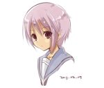  1girl blue_sailor_collar brown_eyes closed_mouth commentary_request dated looking_at_viewer nagato_yuki nanabuluku portrait purple_hair sailor_collar short_hair simple_background solo suzumiya_haruhi_no_yuuutsu white_background 