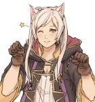  1girl animal_ears blush cape cat_day cat_ears female_my_unit_(fire_emblem:_kakusei) fire_emblem fire_emblem:_kakusei gloves hair_ornament kamu_(kamuuei) long_hair looking_at_viewer my_unit_(fire_emblem:_kakusei) simple_background smile solo twintails white_background white_hair 