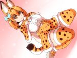  1girl animal_ears blonde_hair breasts capelet fur_trim high-waist_skirt isuna kemono_friends looking_at_viewer serval_(kemono_friends) serval_ears serval_print serval_tail skirt solo striped_tail tail thigh-highs yellow_eyes 