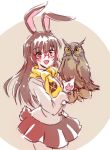 1girl animal_ears bird bunny_tail check_commentary commentary_request glasses iesupa jacket mittens owl rabbit_ears rwby scarf seiyuu_connection tail velvet_scarlatina 