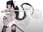  azur_lane black_hair graphite_(medium) highres katana long_hair marcellokito! sword takao_(azur_lane) traditional_media weapon 