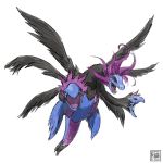  commentary_request flying full_body highres hydreigon multiple_heads no_humans pokemon pokemon_(creature) signature simple_background solo white_background yk_funa 