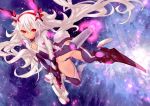 1girl alternate_costume azur_lane bodysuit bunny_tail cleavage_cutout commentary_request flat_chest glowing headgear karinto_yamada laffey_(azur_lane) long_hair red_eyes solo tail weapon white_hair 