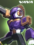  1boy android capcom character_name green_background helmet highres robot rockman rockman_x shoulder_cannon solo tonami_kanji vava weapon 