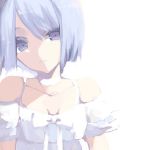  1girl absurdres bangs bare_shoulders blue_bow blue_dress blue_eyes blue_hair bow closed_mouth commentary_request dress hair_between_eyes highres looking_at_viewer mahou_shoujo_madoka_magica miki_sayaka misteor puffy_sleeves short_hair short_sleeves sketch solo white_background 