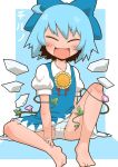  1girl bandaid bandaid_on_knee character_name cirno closed_eyes flower morning_glory panties plant sitting smile solo tan tanned_cirno touhou underwear vines zannen_na_hito 