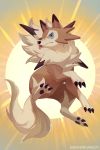  blue_eyes bluekomadori full_body highres jumping lycanroc no_humans pokemon pokemon_(creature) pokemon_(game) pokemon_sm sun tongue tongue_out watermark web_address 