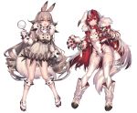  2girls animal_ears blue_eyes boots brown_hair claws collar curly_hair fake_animal_ears fur_trim gloves headband katagiri_hachigou long_hair lycanroc magnifying_glass mary_janes multicolored_hair multiple_girls paw_gloves paws personification pokemon red_eyes redhead shoes spiked_collar spikes streaked_hair tail thigh-highs very_long_hair white_hair 