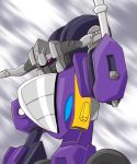  1boy autobot decepticon highres mwkc7247 no_humans sideways_(transformers) solo standing transformers transformers_armada upper_body violet_eyes wheel 