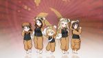  5girls alina_(girls_und_panzer) animal_costume arm_up bangs barefoot bear_costume black_hair black_vest blonde_hair blue_eyes boko_(girls_und_panzer) brown_eyes brown_hair brown_hat clara_(girls_und_panzer) commentary_request emblem from_behind fur_hat girls_und_panzer grin hat highres katyusha long_hair looking_at_viewer looking_back military military_uniform multiple_girls nina_(girls_und_panzer) nonna orc_peon_7503 pajamas pravda_(emblem) pravda_military_uniform reflection russian_commentary sash short_hair short_twintails smile standing standing_on_one_leg swept_bangs twintails uniform ushanka vest 