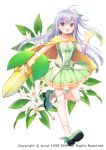  1girl :d bangs blush bobby_socks breasts brown_eyes choker cleavage commentary_request eyebrows_visible_through_hair flower flower_knight_girl full_body gloves green_footwear green_shirt green_skirt hair_between_eyes hand_up lemon_(flower_knight_girl) long_hair medium_breasts object_namesake official_art one_side_up open_mouth shirt shoes silver_hair skirt smile socks solo standing standing_on_one_leg strapless usashiro_mani very_long_hair vest white_background white_flower white_legwear white_vest yellow_cape yellow_choker yellow_gloves 