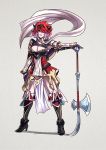  1girl armor armored_boots axe boots camilla_(fire_emblem_if) evil_grin evil_smile fire_emblem fire_emblem_if full_body fusion gloves grey_background grin gzei hinoka_(fire_emblem_if) holding holding_axe holding_weapon looking_at_viewer multicolored_hair pauldrons scarf simple_background smile solo two-tone_hair weapon 