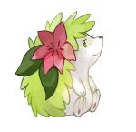  closed_mouth eyelashes flower glitchedpuppet green green_eyes hair_flower hair_ornament looking_up no_humans pokemon pokemon_(game) pokemon_dppt shaymin simple_background sitting smile solo white_background 