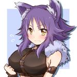  &gt;:( 1girl aki_makoto animal_ears belt blush breasts princess_connect! purple_hair rutakun sidelocks wolf_ears yellow_eyes 