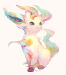  :3 blue_eyes closed_mouth colorful commentary_request full_body leafeon looking_at_viewer manino_(mofuritaionaka) no_humans pink_background pokemon pokemon_(creature) simple_background sitting 