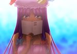  book dark_skin hat long_hair patchouli_knowledge purple_eyes purple_hair ribbon solo touhou violet_eyes watanabe_hiroaki 