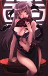  bun_cover china_dress chinadress chinese_clothes cleavage double_bun fan hair_buns head_wings headwings long_hair midriff navel nishieda original pointy_ears red_eyes solo 