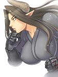 amagata_(pixiv) breasts brown_hair horns huge_breasts pixiv_yousenki pointy_ears solo 