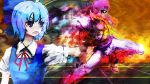  blue_hair bow captain_falcon cirno f-zero gloves hair_bow helmet knees nintendo same_2009 scarf short_hair super_smash_bros. touhou 