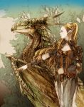  blonde_hair dragon elf forest nature pipiko pointy_ears sword weapon 