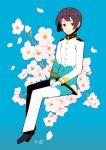  axis_powers_hetalia brown_hair cherry_blossoms hamamoto_ryuusuke japan_(hetalia) male military military_uniform short_hair smile solo uniform 