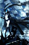  bad_id bikini_top black_rock_shooter black_rock_shooter_(character) chain chains fishine glowing glowing_eyes high_heels highres huge_weapon long_hair pale_skin scar shoes twintails weapon 