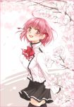  breasts cherry_blossoms fujisawa_aya kanda_aya mashiba_mariko original pink_eyes pink_hair ribbon sakura school_uniform skirt thigh-highs thighhighs tree 