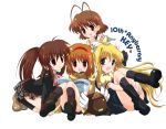  backpack bag book clannad company_connection crossover engrish food furukawa_nagisa hiduki_yayoi hizuki_yayoi kamio_misuzu kanon key_(company) little_busters! little_busters!! natsume_rin ranguage sitting taiyaki tsukimiya_ayu wagashi 