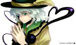  character_name glowing glowing_eyes hands hat heart heart_of_string komeiji_koishi nail_polish oso oso_(toolate) silver_hair simple_background steepled_fingers touhou wallpaper 