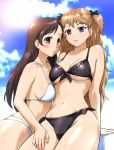  blonde_hair blush breasts brown_hair cleavage cloud clouds curvy front-tie_top hair_ornament hair_ribbon hairpin light_brown_hair lightbrown_hair long_hair morikawa_yuki ogata_rina purple_eyes ribbon side-tie_bikini sky smile swimsuit ueyama_michirou under_boob underboob violet_eyes white_album 