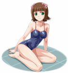  (^_^)_(pixiv198858) barefoot brown_hair feet green_eyes idolmaster muhi11234 one-piece one-piece_swimsuit solo swimsuit 