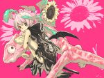  flower haku_(artist) high_heels katana lizard original pink_eyes pink_hair shoes sunflower sword tongue weapon wings 
